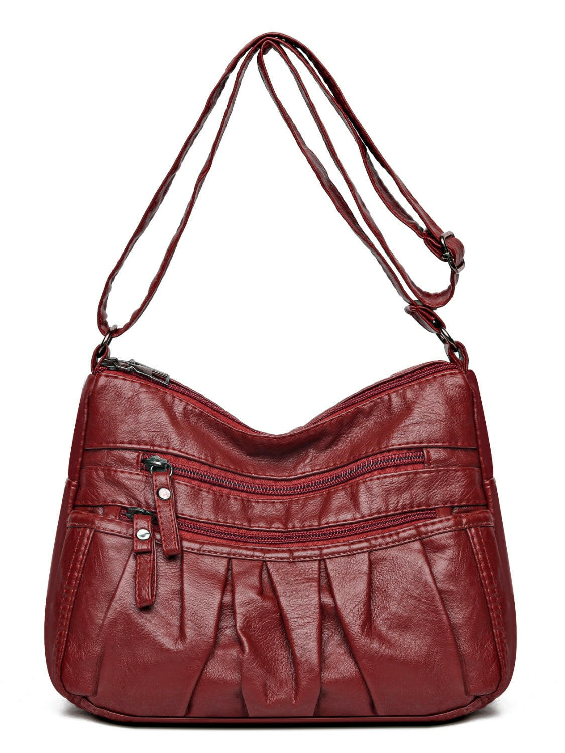 PU Leather Ruched Adjustable Strap Shoulder Bag.