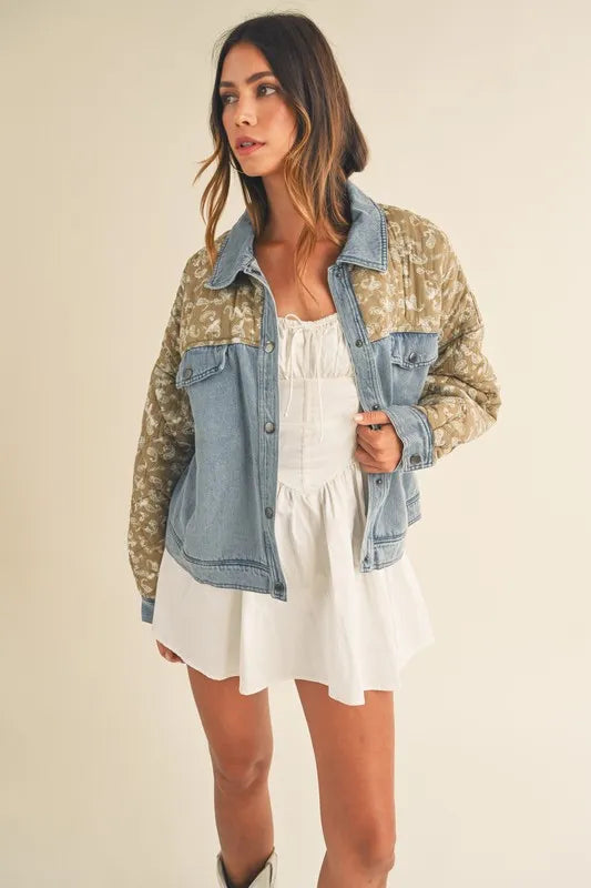 MABLE Quilted Paisley Print Contrast Denim Jacket - Premium Women / Jeans & Denim from Trendsi - Just $71.56! Shop now at Handbags Specialist Headquarter