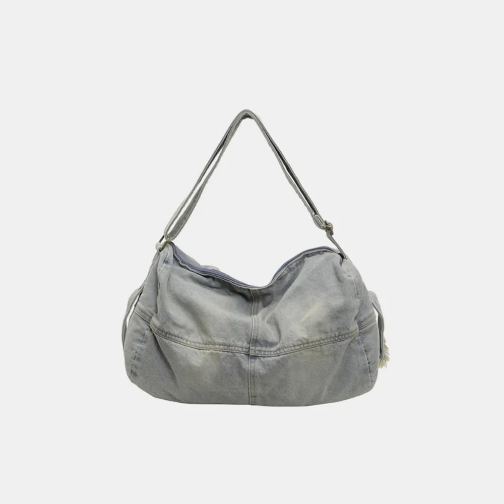 Adjustable Strap Denim Tote Bag - Premium Tote Bag from Trendsi - Just $36.99! Shop now at Handbags Specialist Headquarter