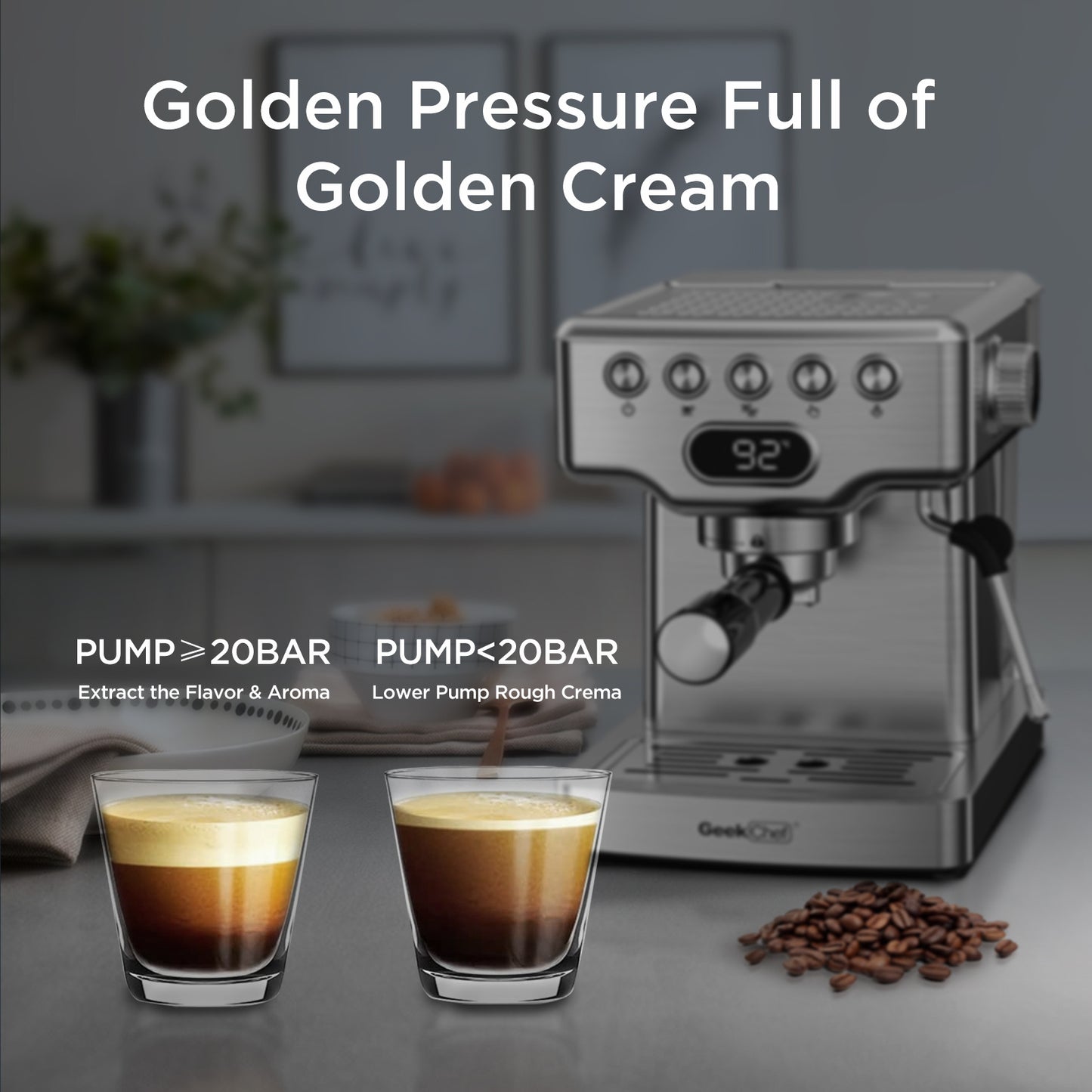 GeekCraft 20-Bar Espresso & Milk Frother Station