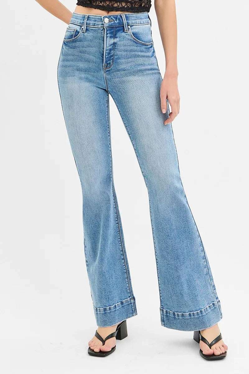 RISEN Full Size Tummy Control Elastic Band High Rise Flare Jeans Plus Size - Premium Women / Jeans & Denim from Trendsi - Just $68.99! Shop now at Handbags Specialist Headquarter