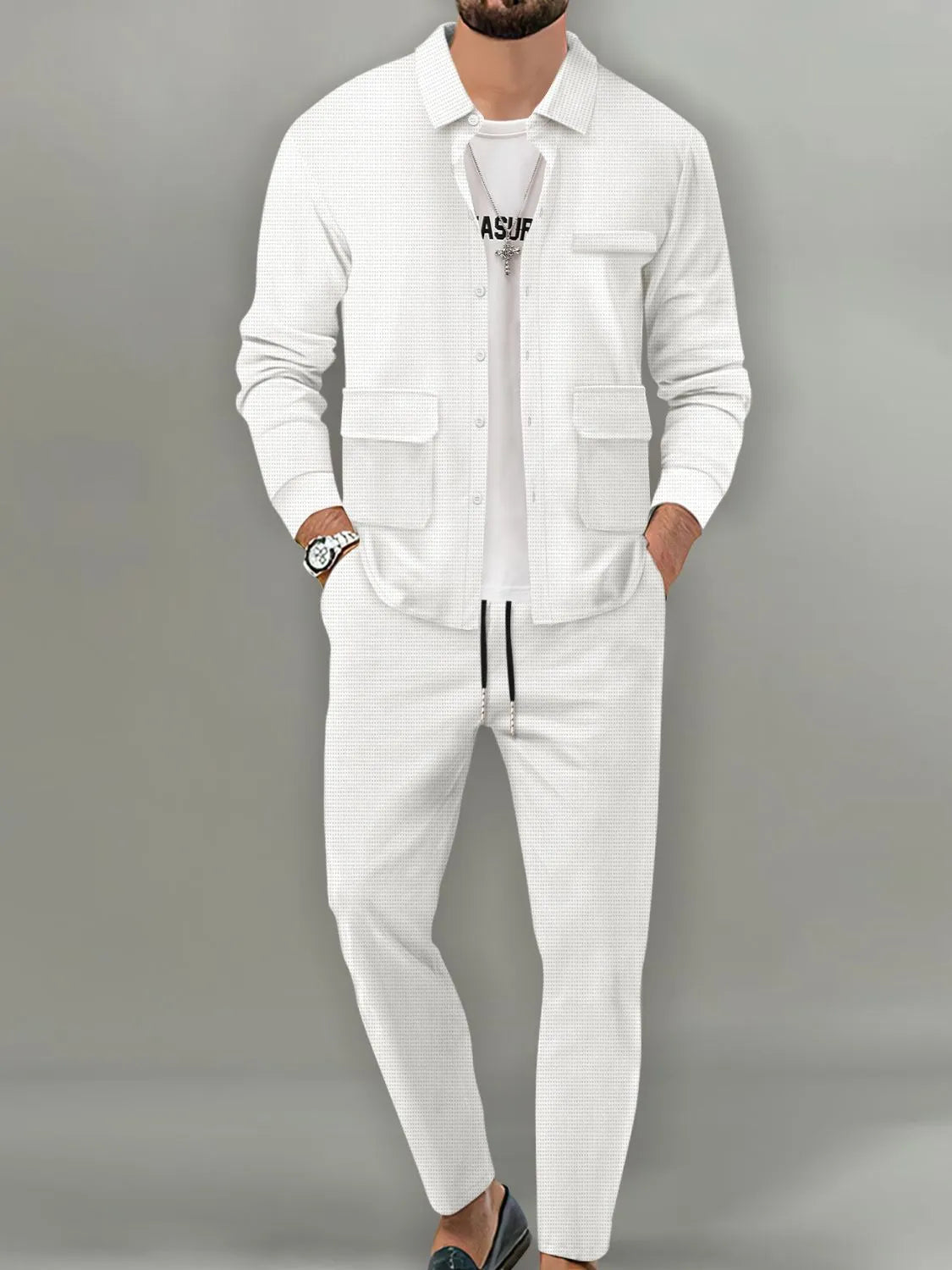 Men's Full Size Button Up Long Sleeve Top and Pants Set Plus Size - Premium Men's Pants Set from Trendsi - Just $39.38! Shop now at Handbags Specialist Headquarter