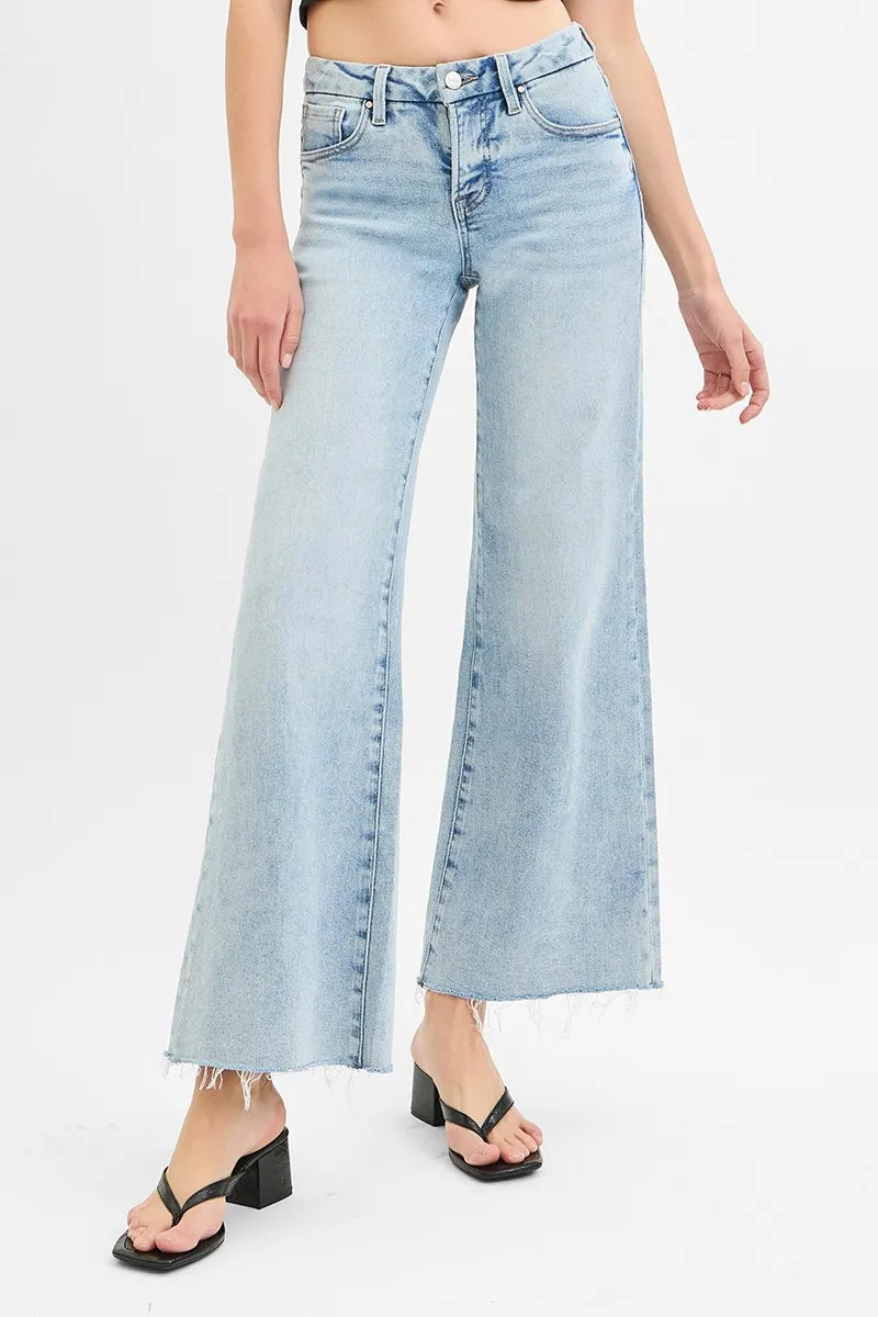 RISEN Full Size Tummy Control Low Rise Wide Leg Raw Cut Hem Jeans Plus Size - Premium Women / Jeans & Denim from Trendsi - Just $67.99! Shop now at Handbags Specialist Headquarter