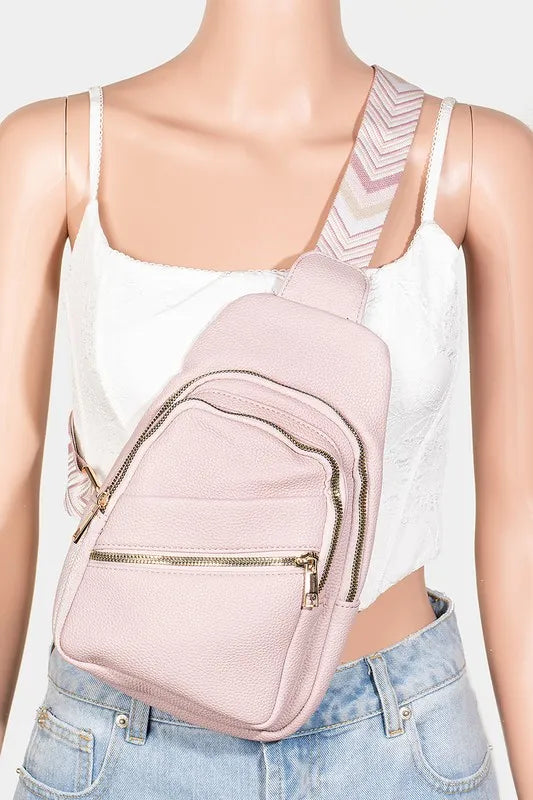Fame PU Leather Chevron Strap Crossbody Bag - Premium Crossbody Bag from Trendsi - Just $36.99! Shop now at Handbags Specialist Headquarter