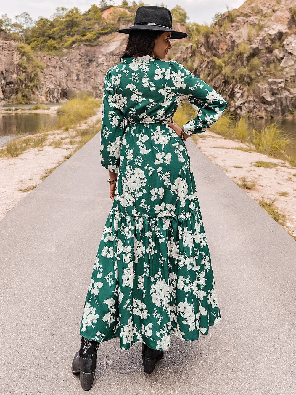 Printed Notched Neck Maxi Dress - Premium Maxi Dress from Trendsi - Just $49.99! Shop now at Handbags Specialist Headquarter