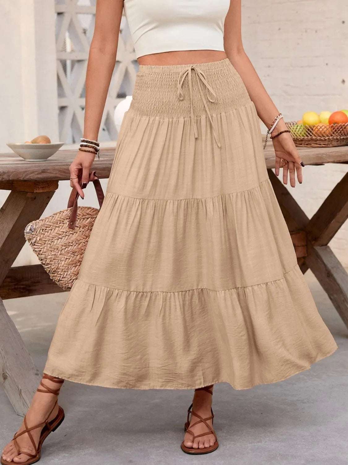 Smocked Tiered Skirt - Premium Skirts from Trendsi - Just $37.99! Shop now at Handbags Specialist Headquarter