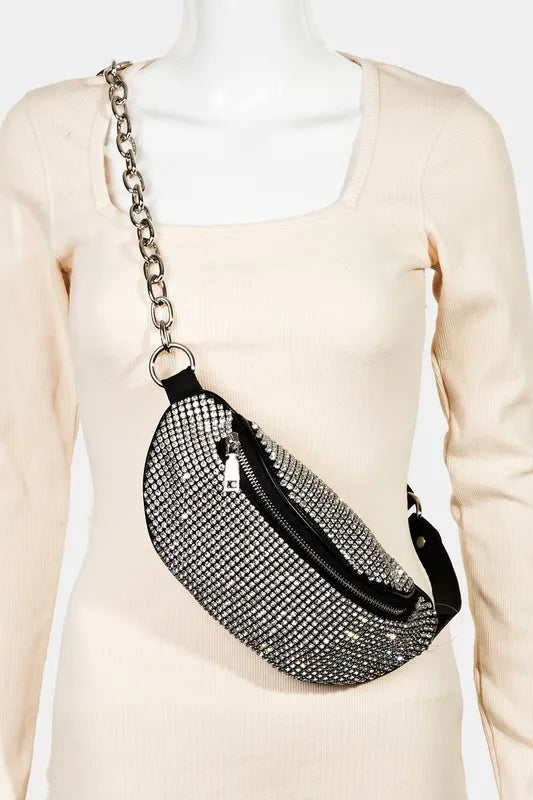 Fame Pave Rhinestone Crossbody Bag - Premium Crossbody Bag from Trendsi - Just $42.99! Shop now at Handbags Specialist Headquarter