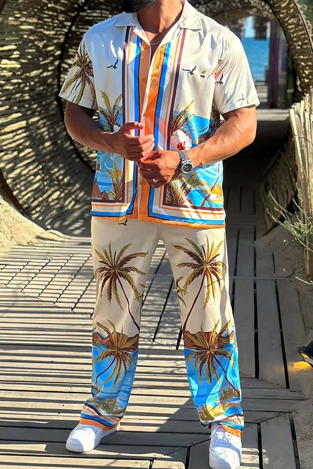 Men's Full Size Printed Short Sleeve Top and Pants Set Plus Size - Premium Men's Shirts from Trendsi - Just $39.38! Shop now at Handbags Specialist Headquarter