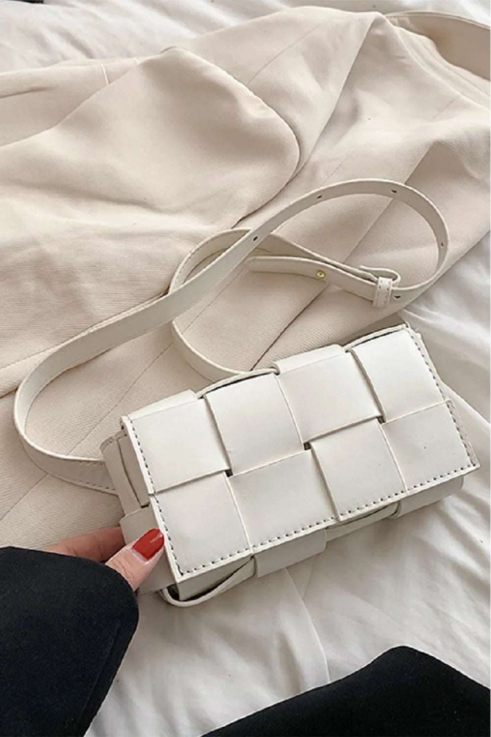 Zenana Vegan Leather Woven Crossbody Bag - Premium Crossbody Bag from Trendsi - Just $31.99! Shop now at Handbags Specialist Headquarter