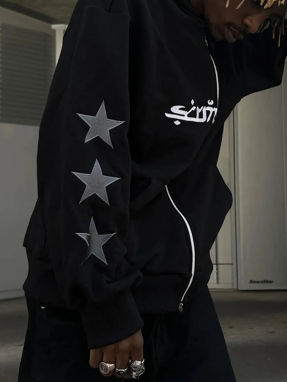 Men's Star Embroidery Zip Up Hoodie - Premium Men's Sweatshirts from Trendsi - Just $43.58! Shop now at Handbags Specialist Headquarter