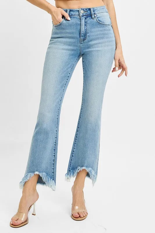 RISEN Full Size High Rise Crop Bootcut Fray Hem Jeans Plus Size - Premium Women / Jeans & Denim from Trendsi - Just $57.99! Shop now at Handbags Specialist Headquarter