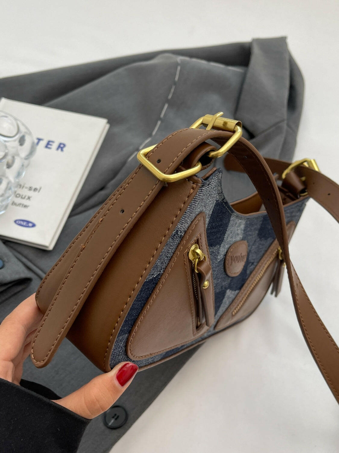 Plaid Adjustable Strap Shoulder Bag.