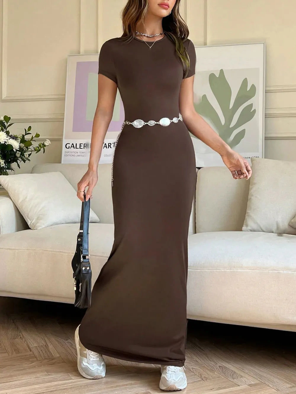 Short Sleeve Maxi Tee Dress - Premium Maxi Dress from Trendsi - Just $29.99! Shop now at Handbags Specialist Headquarter