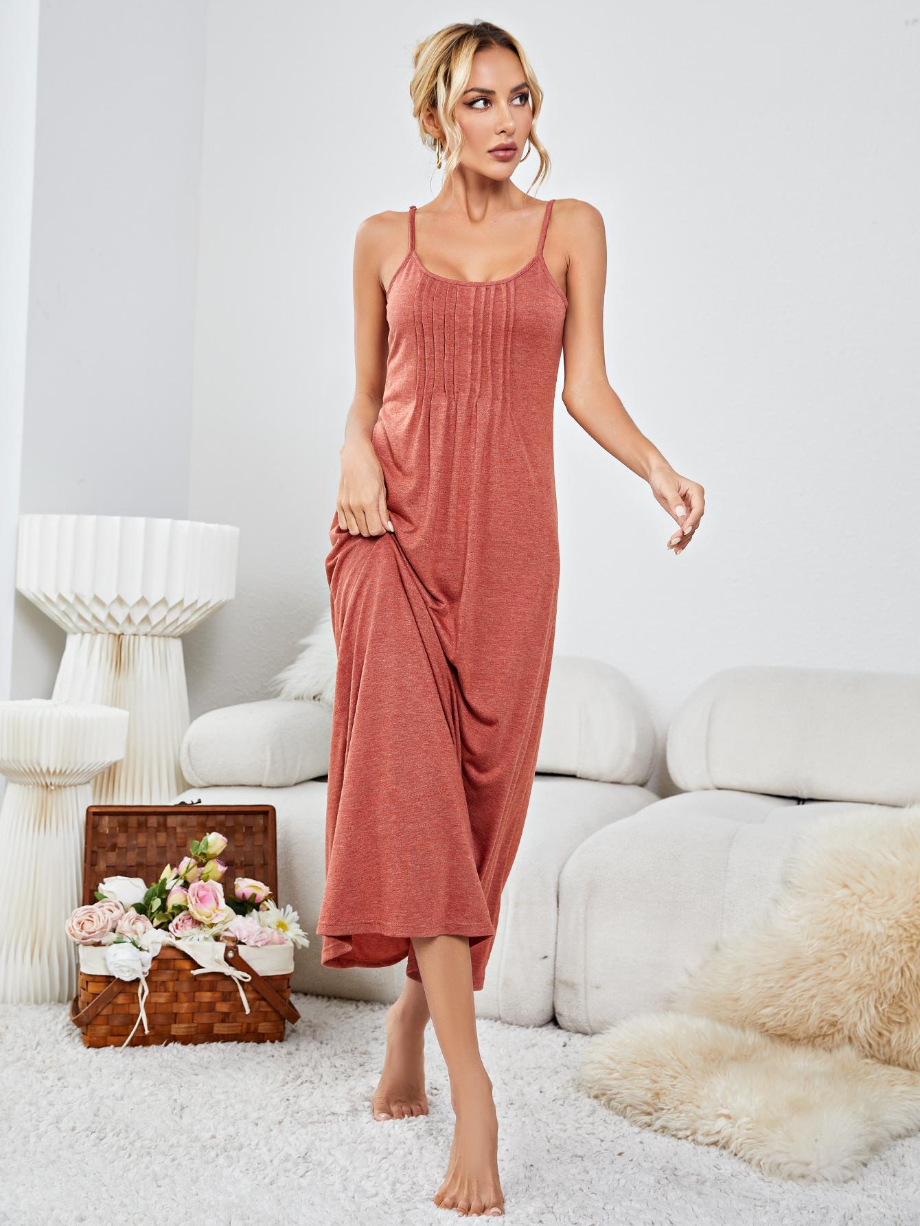 Scoop Neck Spaghetti Strap Night Dress - Premium sleepwear from Trendsi - Just $31.99! Shop now at Handbags Specialist Headquarter