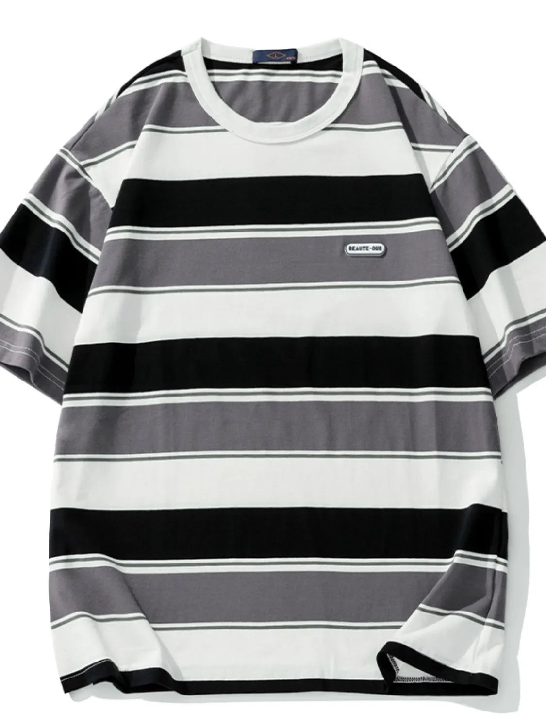 Men's Full Size Striped Round Neck Half Sleeve T-Shirt Plus Size - Premium Men's T Shirt from Trendsi - Just $33.16! Shop now at Handbags Specialist Headquarter