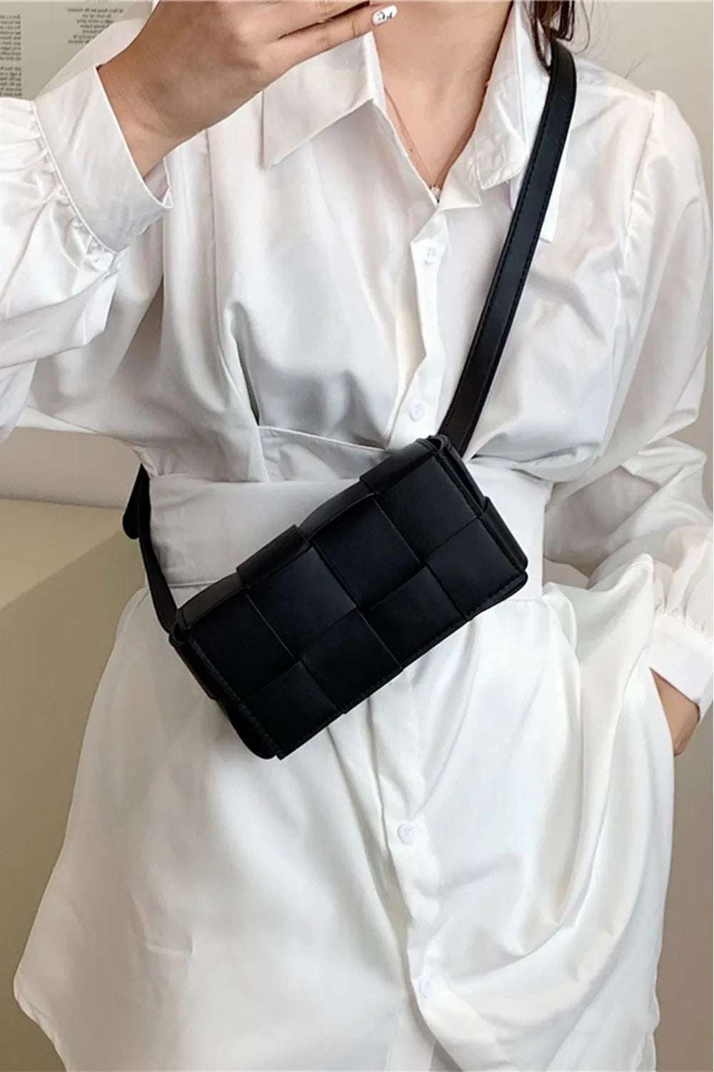Zenana Vegan Leather Woven Crossbody Bag - Premium Crossbody Bag from Trendsi - Just $31.99! Shop now at Handbags Specialist Headquarter