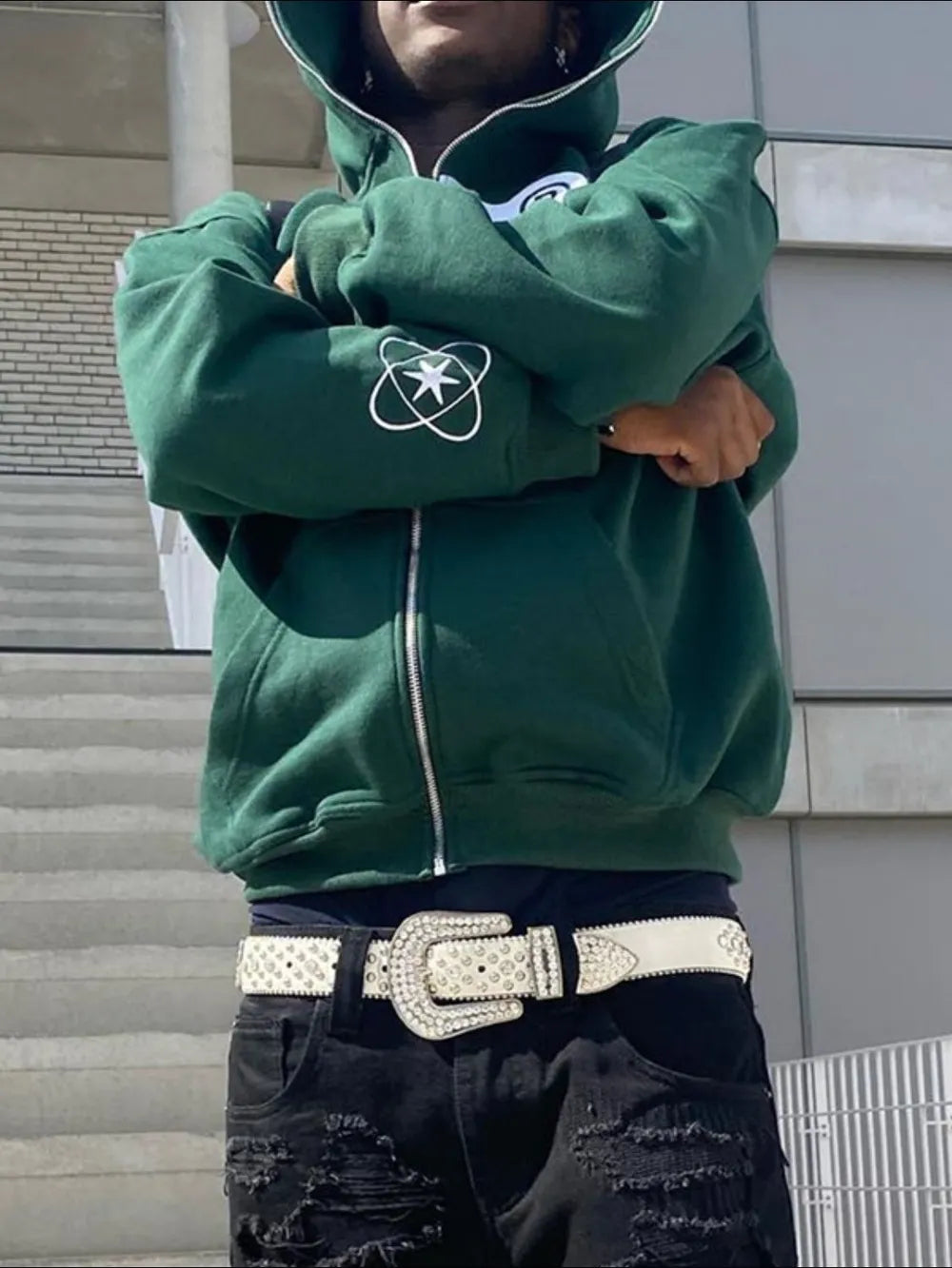 Men's Letter Graphic Zip Up Long Sleeve Hoodie - Premium Men's Sweatshirts from Trendsi - Just $35.46! Shop now at Handbags Specialist Headquarter