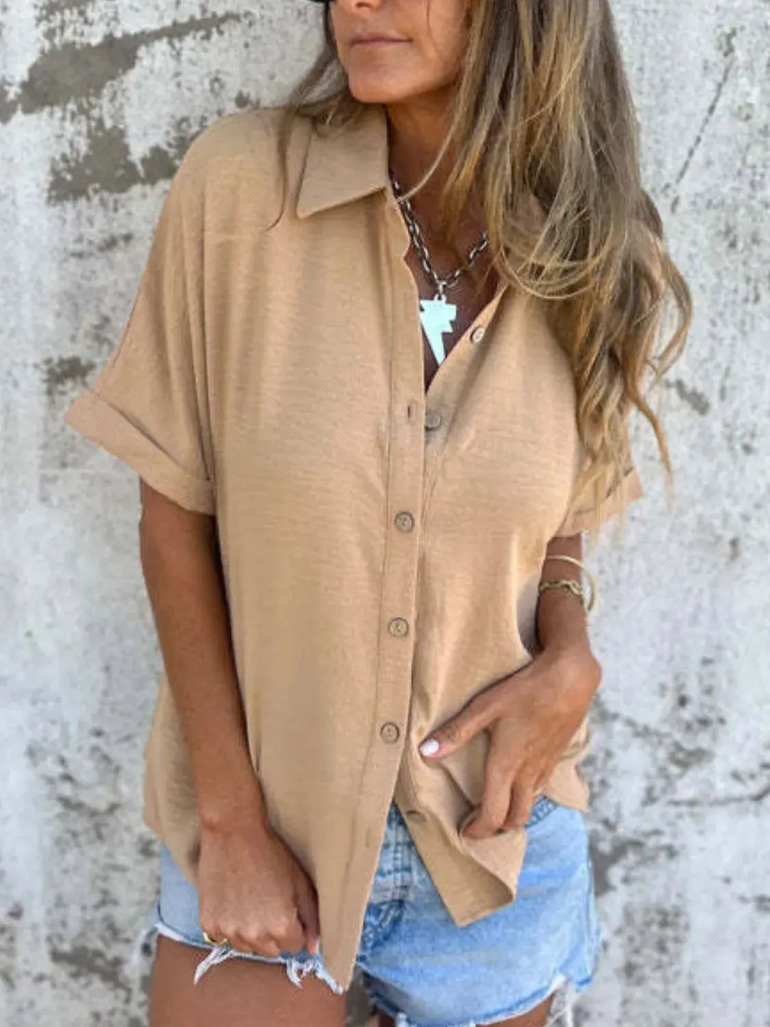 Full Size Collared Neck Half Sleeve Shirt Plus Size.