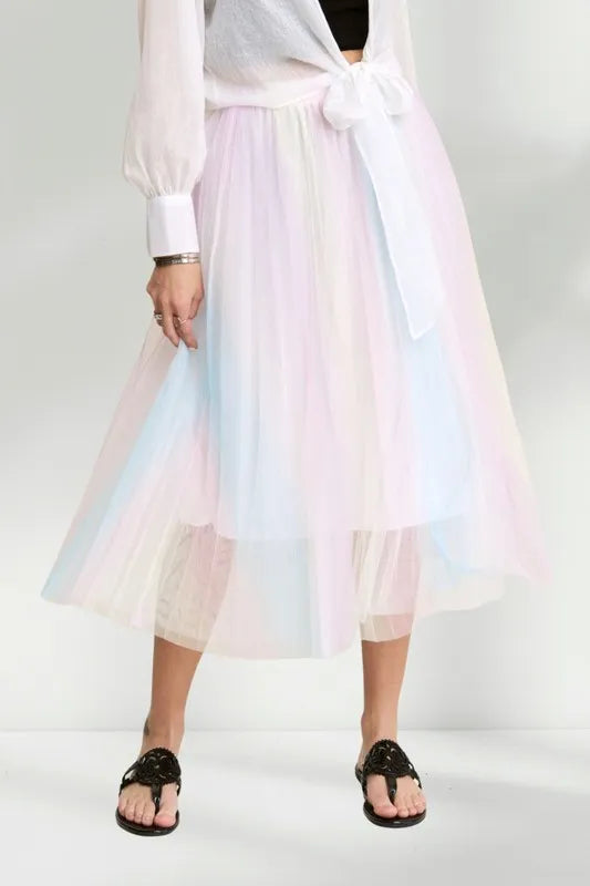 ADORA  Unicorn Pleated Mesh Flare Midi Skirt - Premium Skirts from Trendsi - Just $34.99! Shop now at Handbags Specialist Headquarter