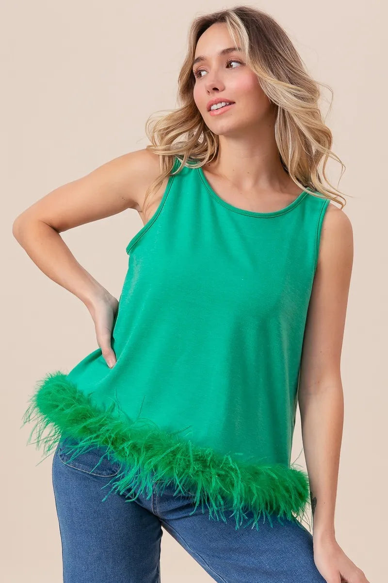 BiBi French Terry Faux Feather Bottom Back Tied Top - Premium Bottoms from Trendsi - Just $42.18! Shop now at Handbags Specialist Headquarter