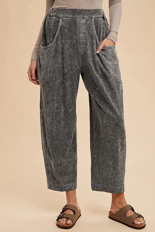 Annie Wear Mineral Washed Elastic Waist Pants - Premium Bottoms from Trendsi - Just $60.04! Shop now at Handbags Specialist Headquarter