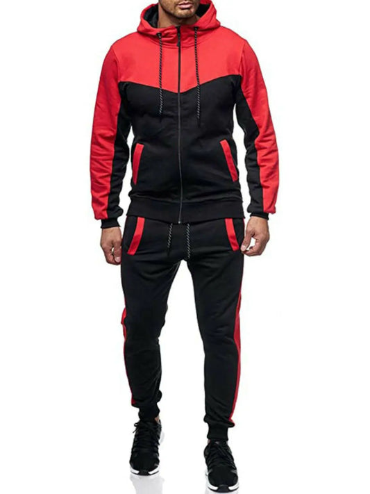 Men's Plus Size Zip Up Contrast Hoodie and Pants Set.