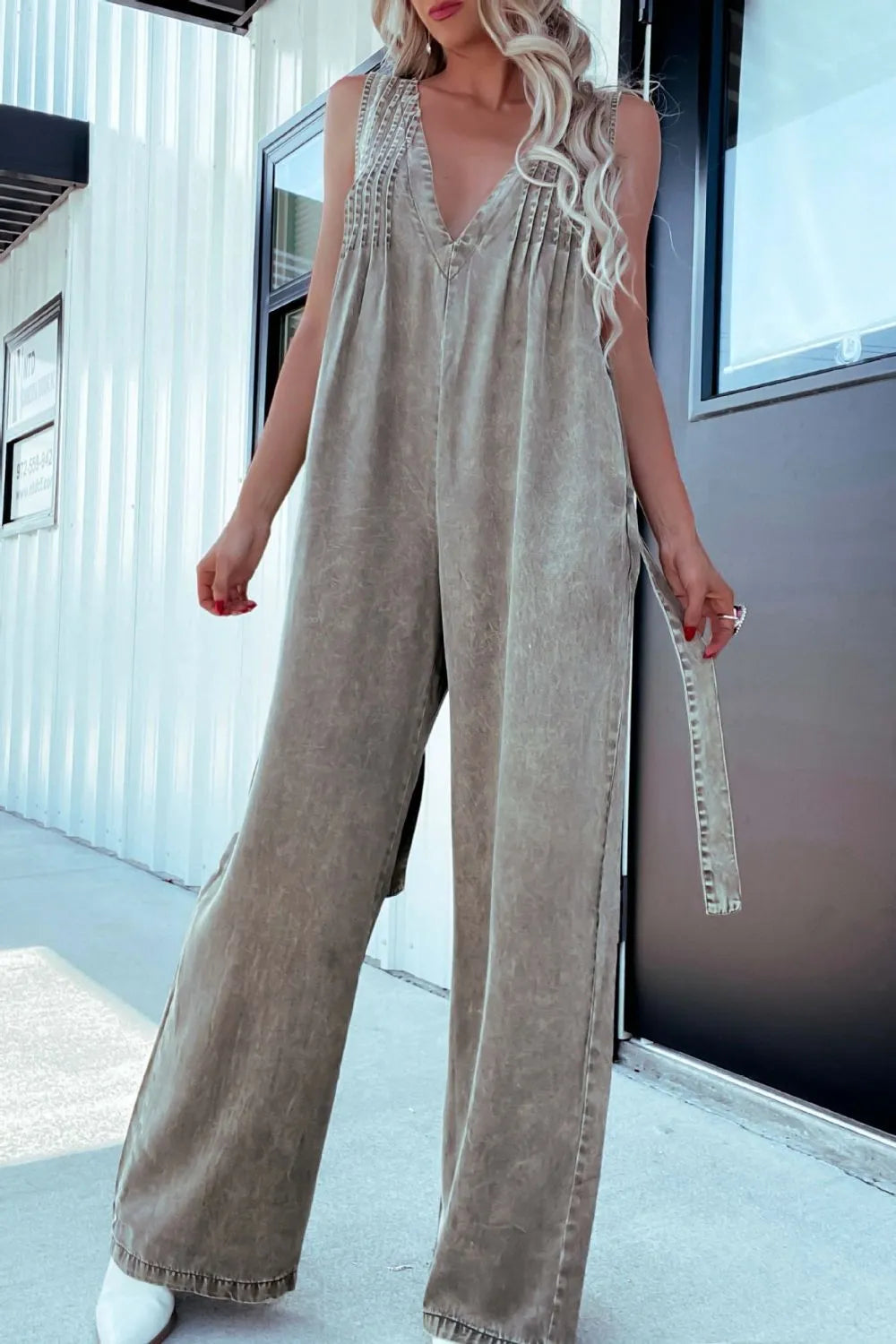 V-Neck Sleeveless Denim Jumpsuit - Premium Women / Jeans & Denim from Trendsi - Just $51.98! Shop now at Handbags Specialist Headquarter