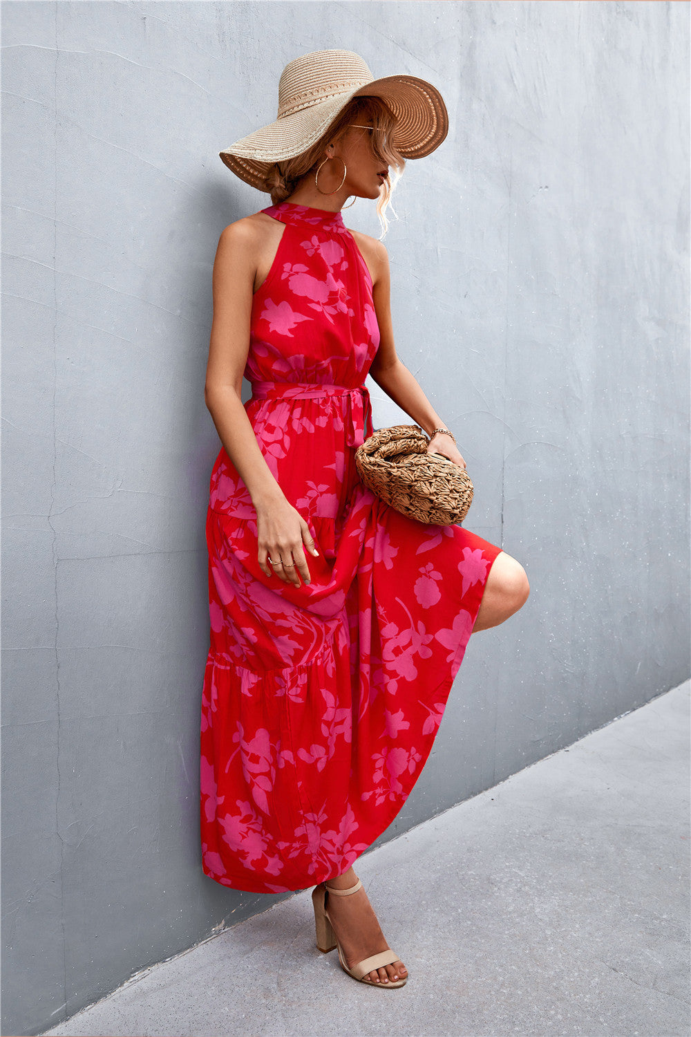 Printed Sleeveless Tie Waist Maxi Dress - Premium Maxi Dress from Trendsi - Just $36.99! Shop now at Handbags Specialist Headquarter