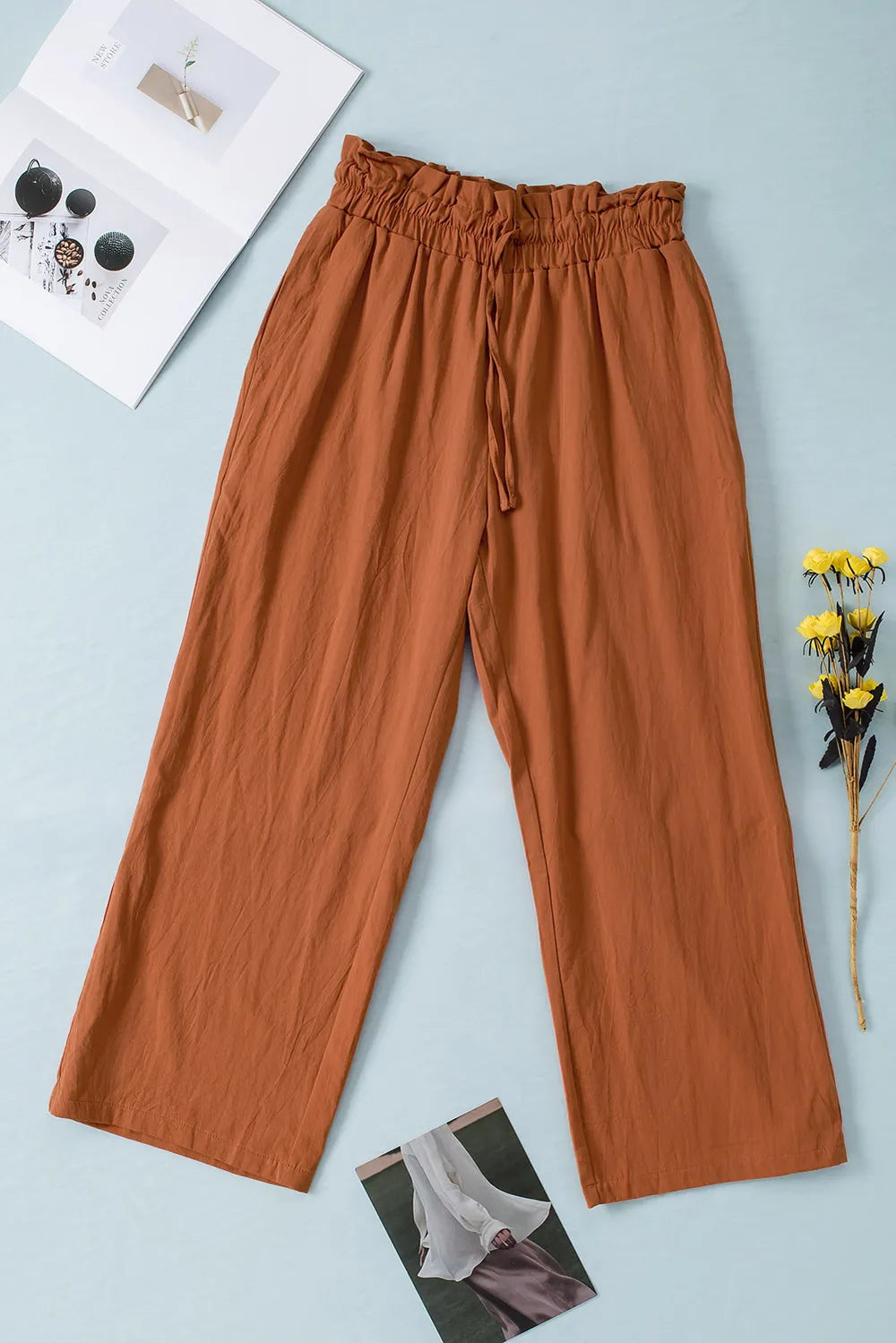 Drawstring Paperbag Waist Wide Leg Pants - Premium Women Pants from Trendsi - Just $31.99! Shop now at Handbags Specialist Headquarter