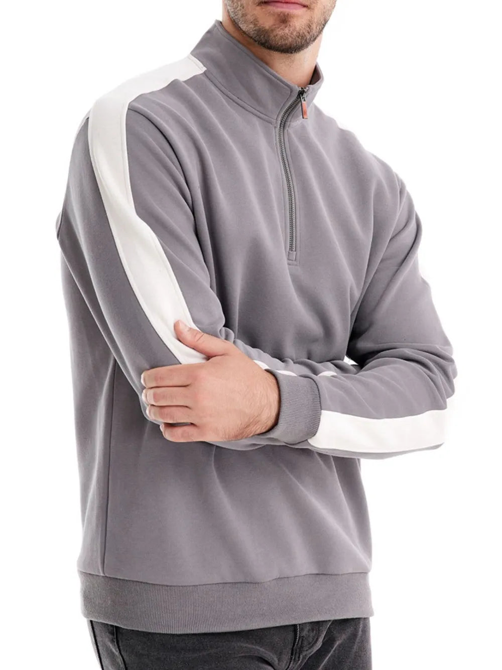 Men's Contrast Striped Long Sleeve Sweatshirt - Premium Men's Sweatshirts from Trendsi - Just $44.54! Shop now at Handbags Specialist Headquarter