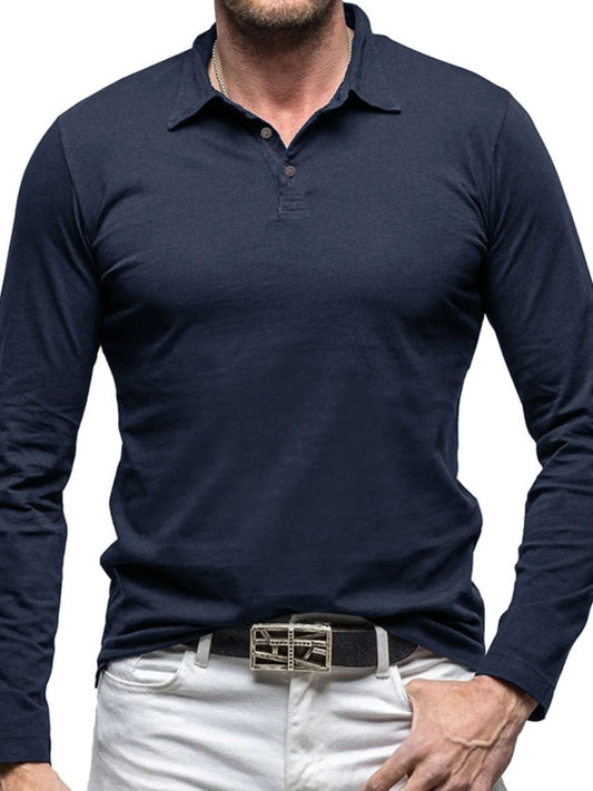 Men's Collared Neck Long Sleeve Polo - Premium Men's Polo shirt from Trendsi - Just $43.99! Shop now at Handbags Specialist Headquarter