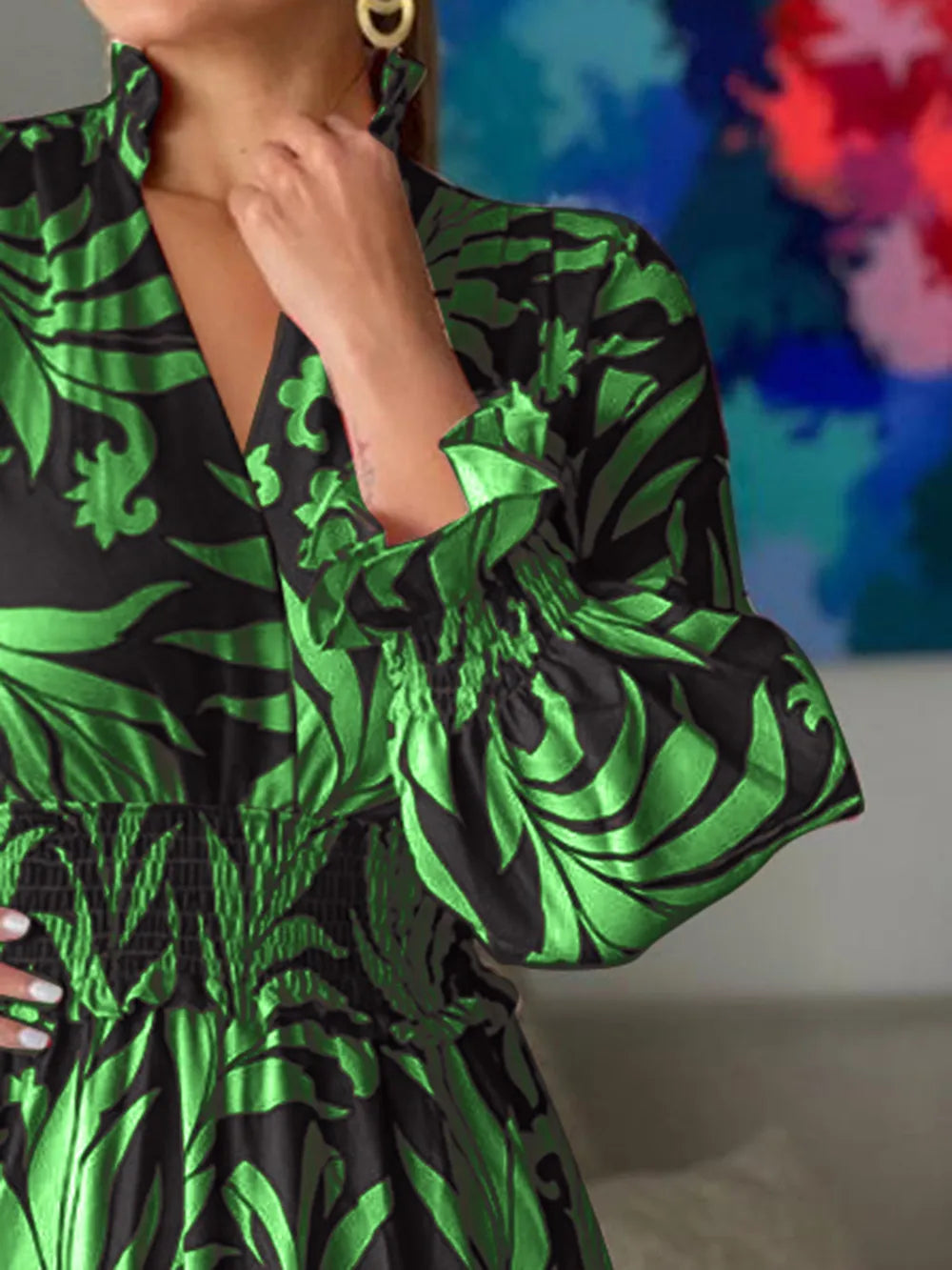 Printed Flounce Sleeve Maxi Dress - Premium Maxi Dress from Trendsi - Just $48.99! Shop now at Handbags Specialist Headquarter