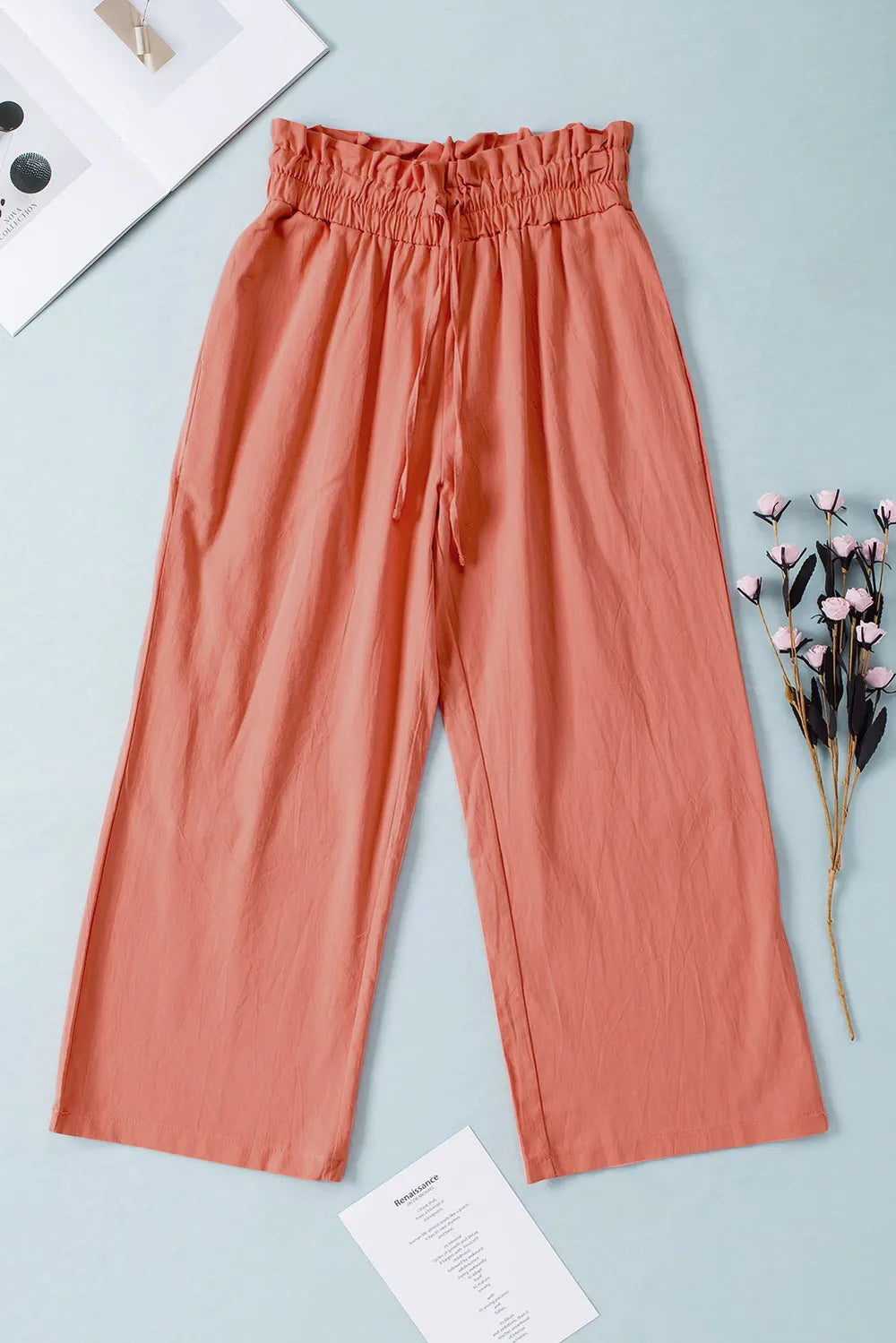 Drawstring Paperbag Waist Wide Leg Pants - Premium Women Pants from Trendsi - Just $31.99! Shop now at Handbags Specialist Headquarter