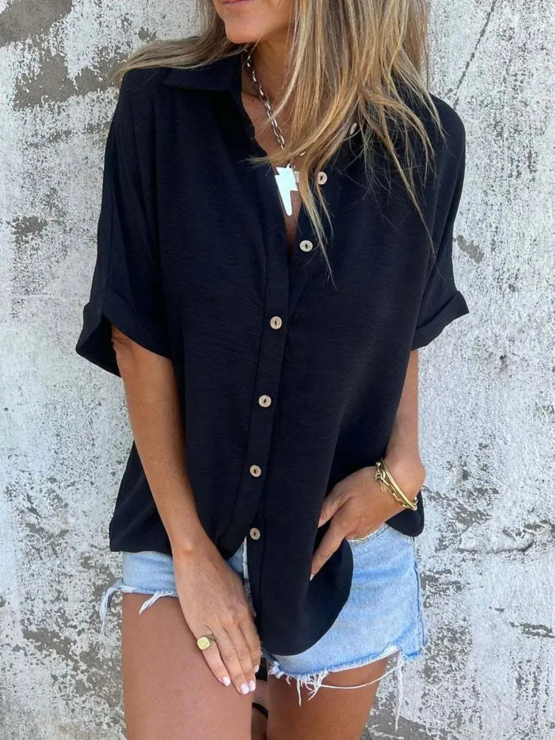 Full Size Collared Neck Half Sleeve Shirt Plus Size.