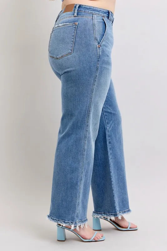 Judy Blue Full Size Raw Hem Wide Leg Jeans Plus Size - Premium Women / Jeans & Denim from Trendsi - Just $67.99! Shop now at Handbags Specialist Headquarter