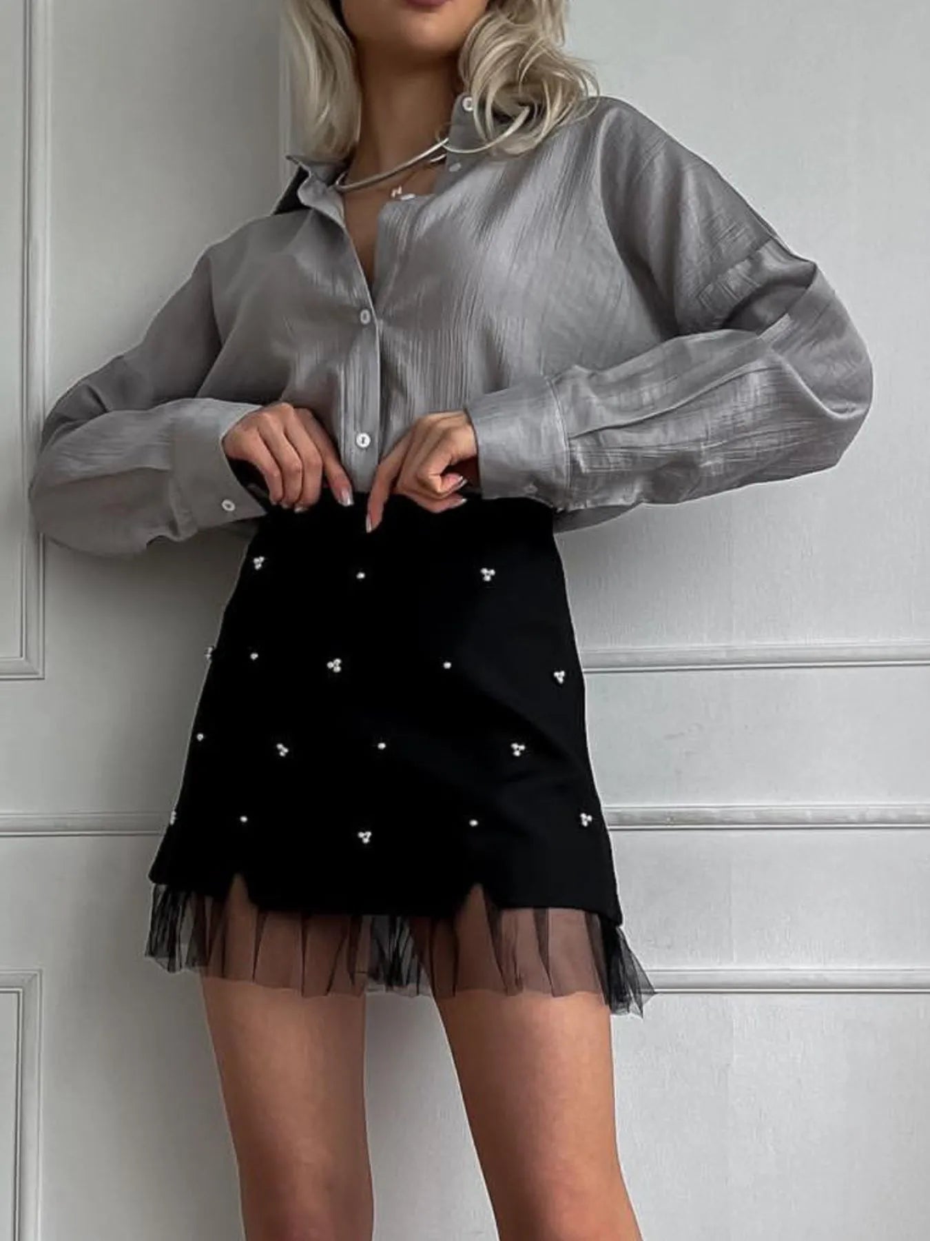 Tulle Hem Mini Skirt - Premium Skirts from Trendsi - Just $36.99! Shop now at Handbags Specialist Headquarter