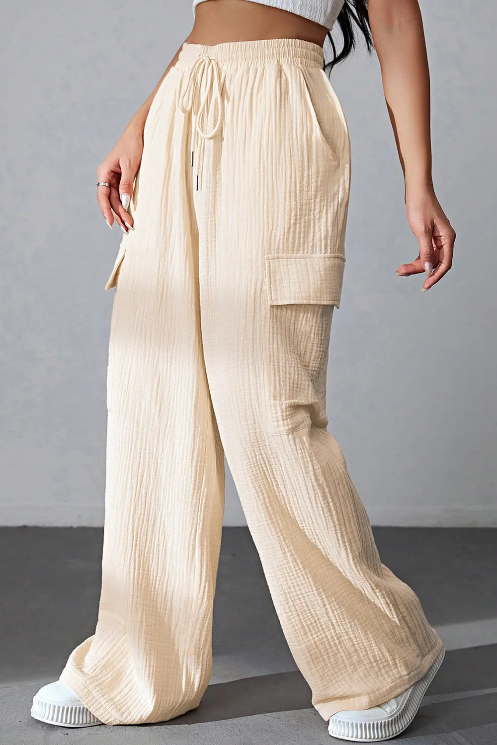 Drawstring Pocketed Wide Leg Pants - Premium Women Pants from Trendsi - Just $40.99! Shop now at Handbags Specialist Headquarter