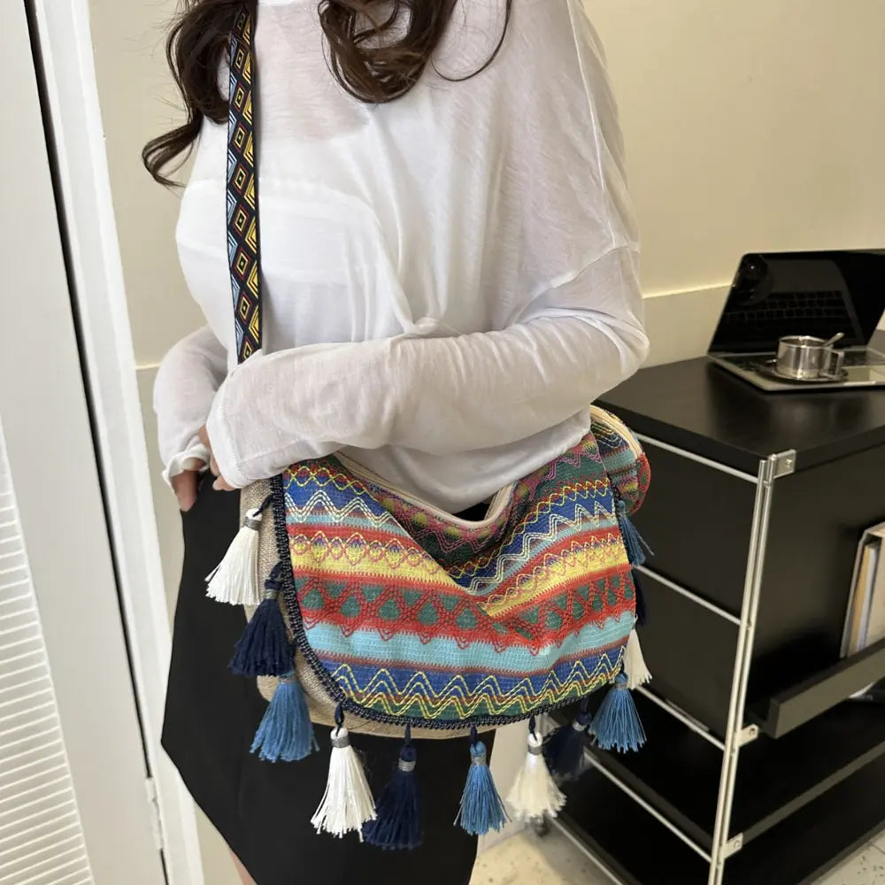 Printed Tassel Detail Crossbody Bag with Small Purse - Premium Handbags from Trendsi - Just $17.99! Shop now at Handbags Specialist Headquarter