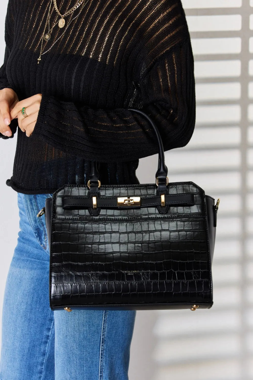 David Jones Texture PU Leather Handbag - Premium handbags from Trendsi - Just $57.99! Shop now at Handbags Specialist Headquarter