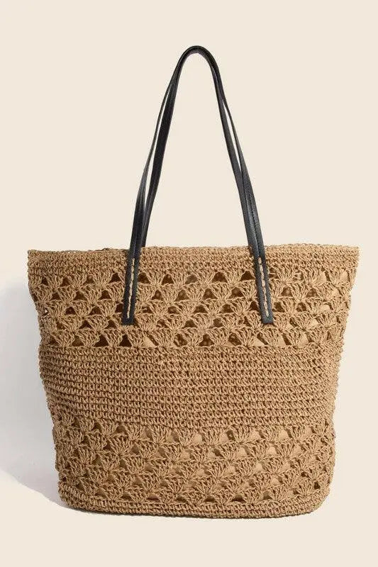 Fame Faux Leather Handle Knitted Tote Bag.
