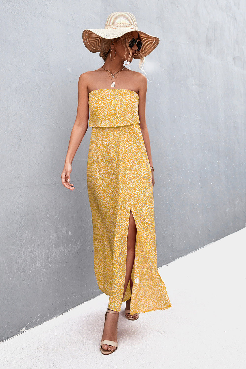 Strapless Split Maxi Dress - Premium Maxi Dress from Trendsi - Just $31.99! Shop now at Handbags Specialist Headquarter