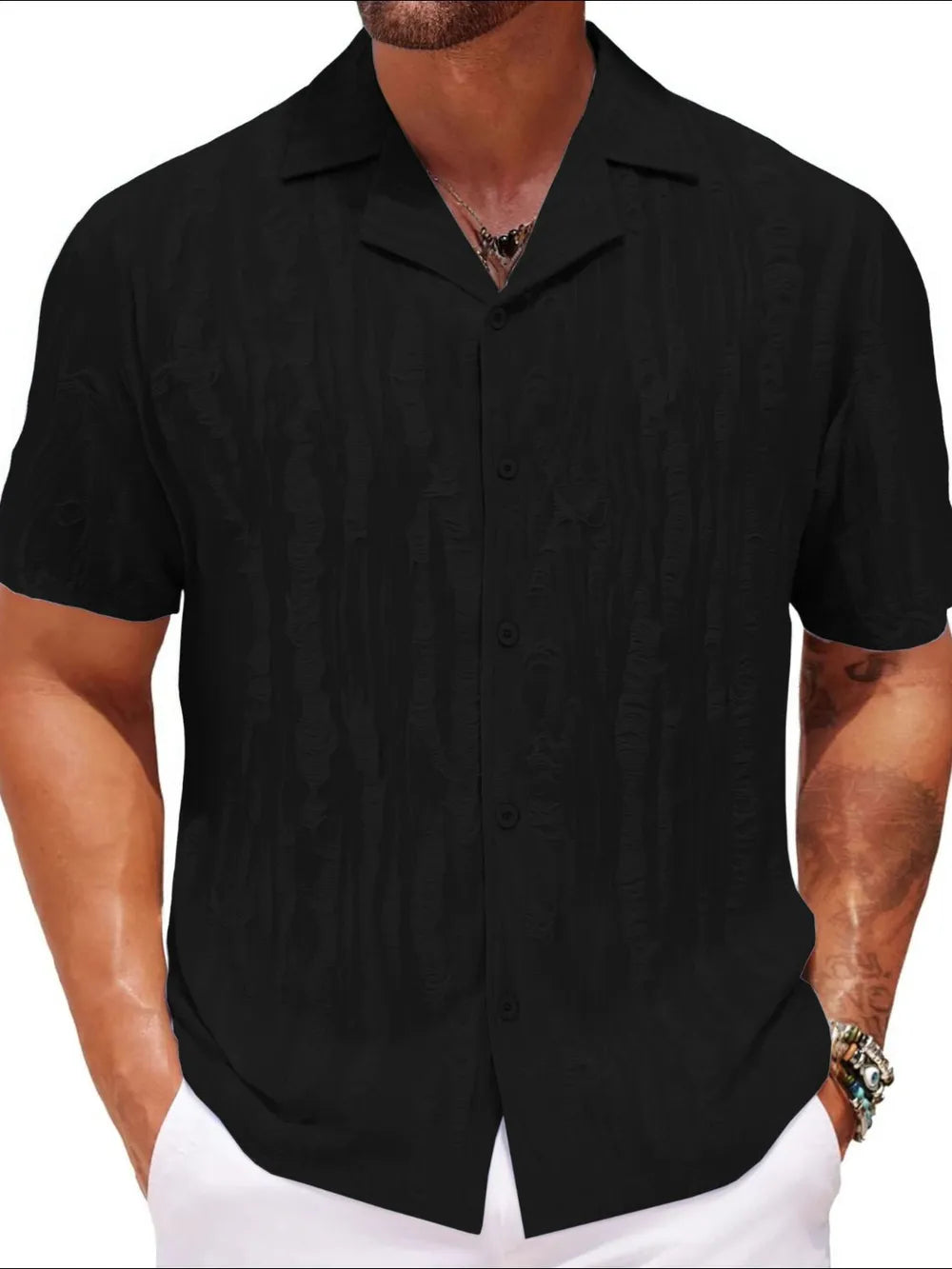 Men's Plus Size Collared Neck Short Sleeve Shirt - Premium Men's Shirt's from Trendsi - Just $32.58! Shop now at Handbags Specialist Headquarter