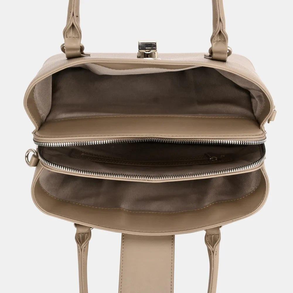 David Jones PU Leather Twist-Lock Tote Bag - Premium Tote Bag from Trendsi - Just $53.99! Shop now at Handbags Specialist Headquarter