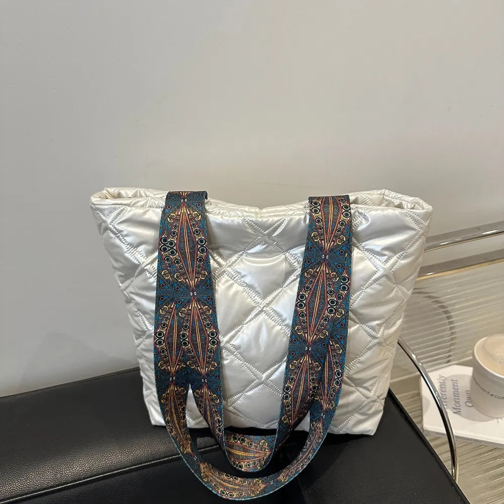 PU Leather Printed Strap Quilted Handbag - Premium Tote Bag from Trendsi - Just $27.99! Shop now at Handbags Specialist Headquarter
