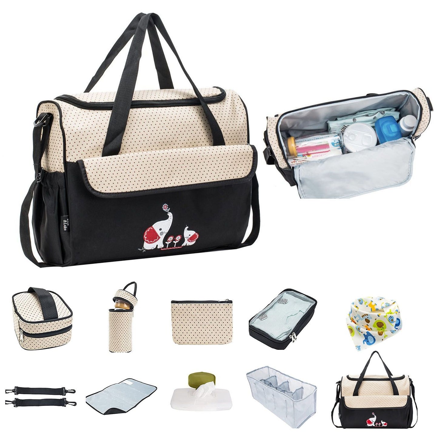 11Pcs Baby Nappy Diaper Bags Set for Mom Dad Mummy Shoulder Bags Multifunctional Diaper Handbags with Food Bag Bottle Bag Diaper Pad Burp Cloth 2 Hook Straps - Premium Diaper Bags Set from Doba - Just $112.54! Shop now at Handbags Specialist Headquarter