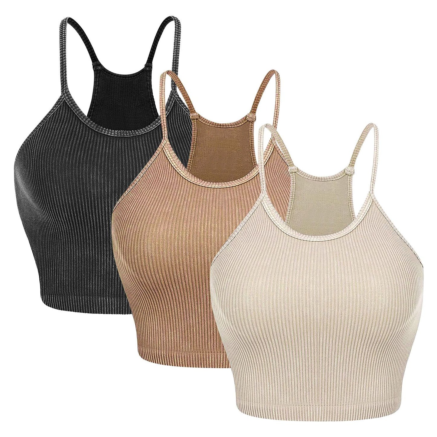 3 Pack Women Crop Basic Tank Top Ribbed Knit Sleeveless Round Neck 9 Color Machine Wash Summer Crop S to XL - Premium Tops from Doba - Just $55.80! Shop now at Handbags Specialist Headquarter
