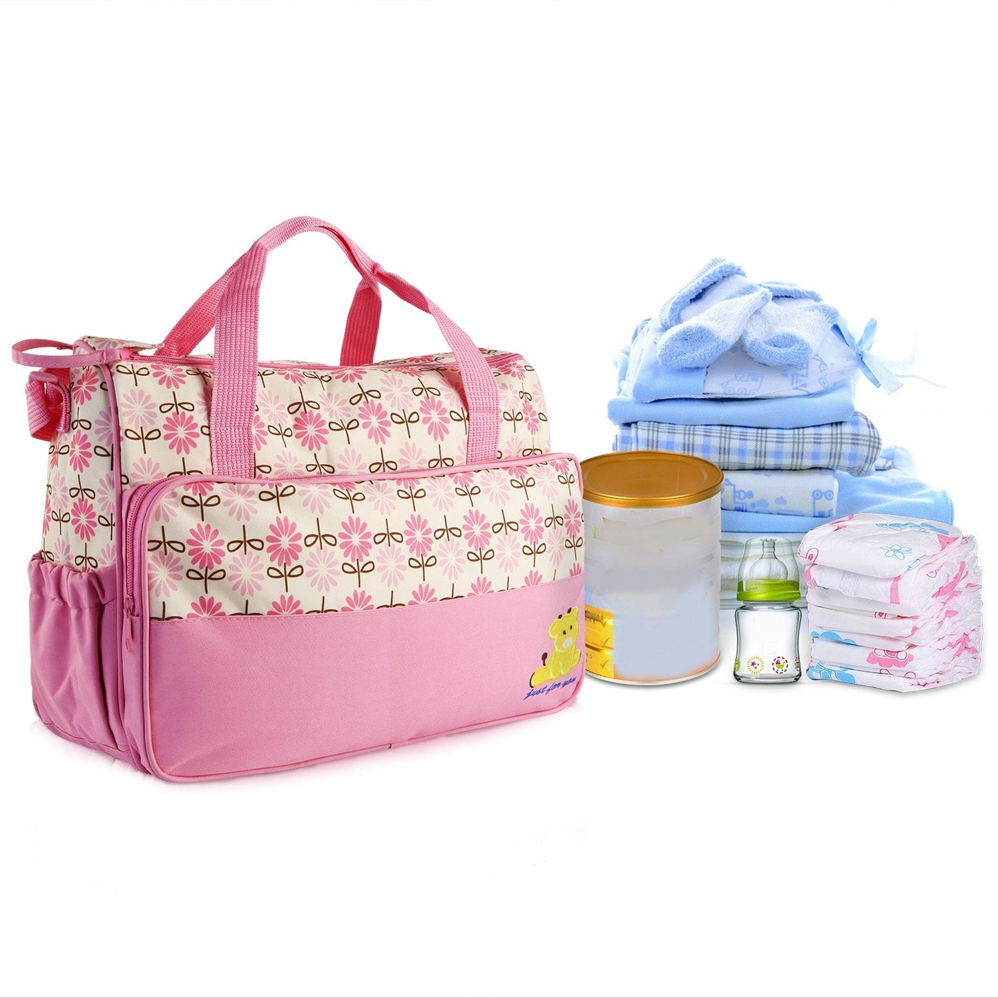 5PCS Baby Nappy Diaper Bags Set Mummy Diaper Shoulder Bags w/ Nappy Changing Pad Insulated Pockets Travel Tote Bags - Premium Tote Bags from Doba - Just $70.62! Shop now at Handbags Specialist Headquarter