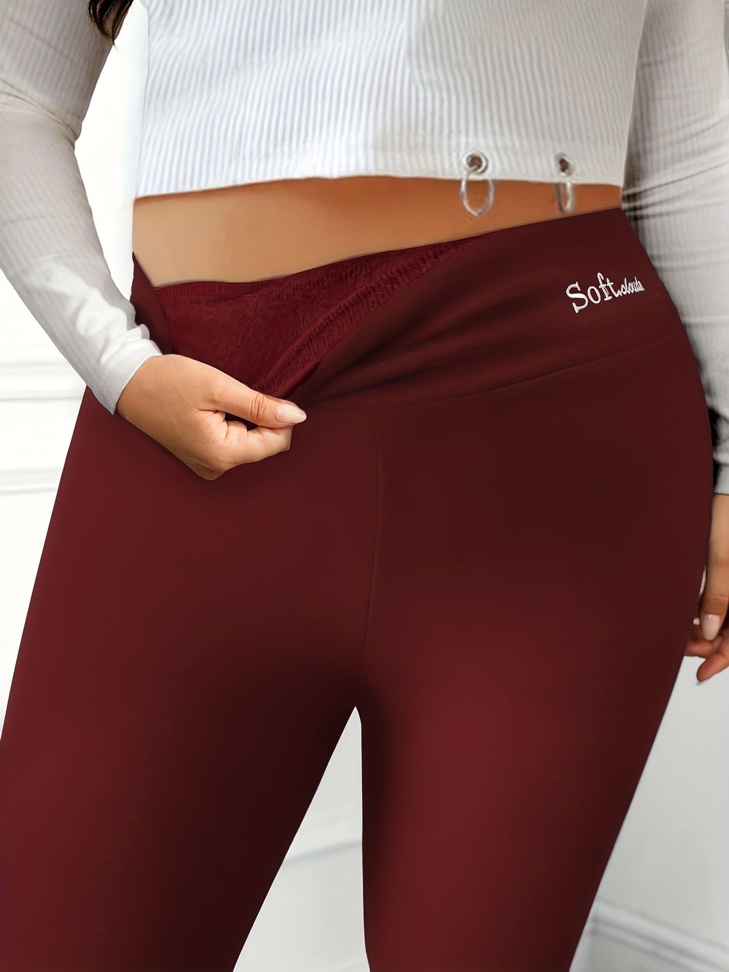Plus Size Casual Leggings, Women's Plus Letter Print Liner Fleece High Rise Slight Stretch Leggings - Premium Women Plus Size from Doba - Just $29.50! Shop now at Handbags Specialist Headquarter