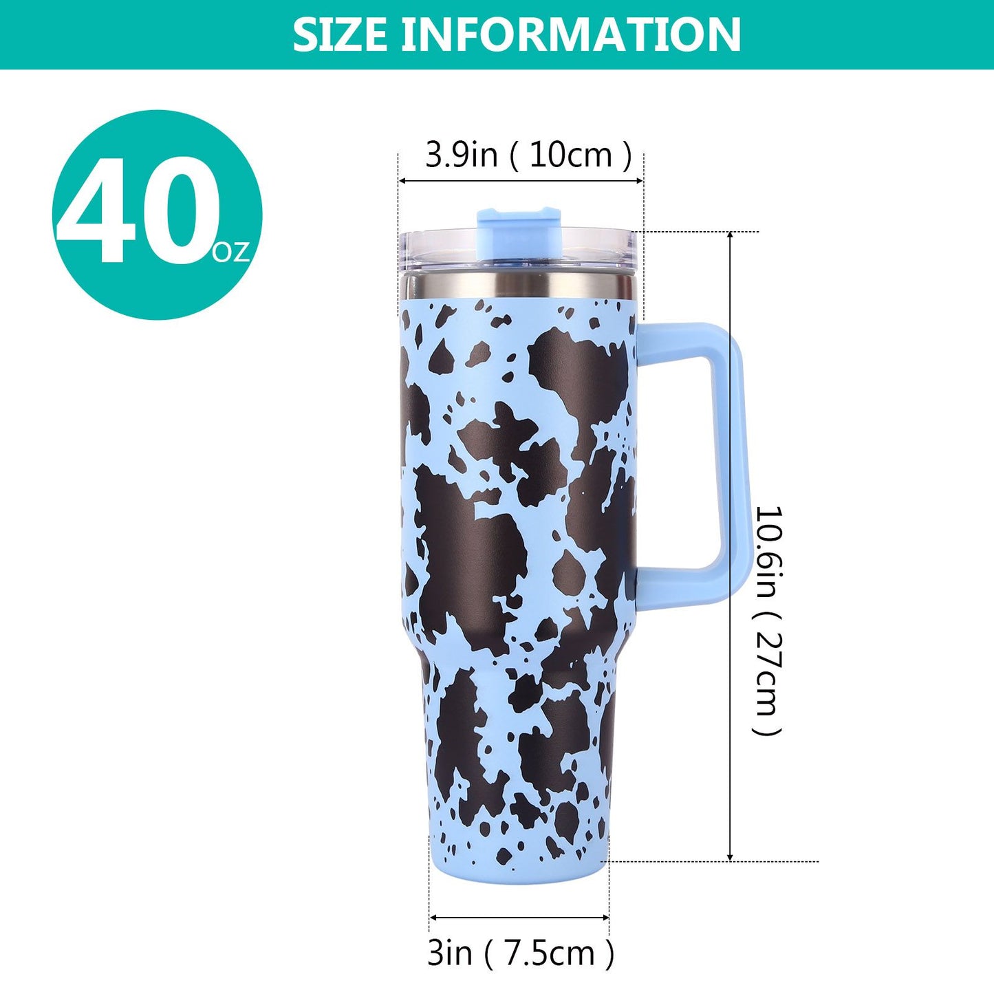 40oz 5D cowprint Insulated Tumbler With Handle And Straw Lid Portable Large Capacity water bottle, Heat preservation,304 Stainless Steel Cup For Outdoor Sports, Travel & Camping Birthday Gift - Premium Water Bottles from Doba - Just $39.48! Shop now at Handbags Specialist Headquarter