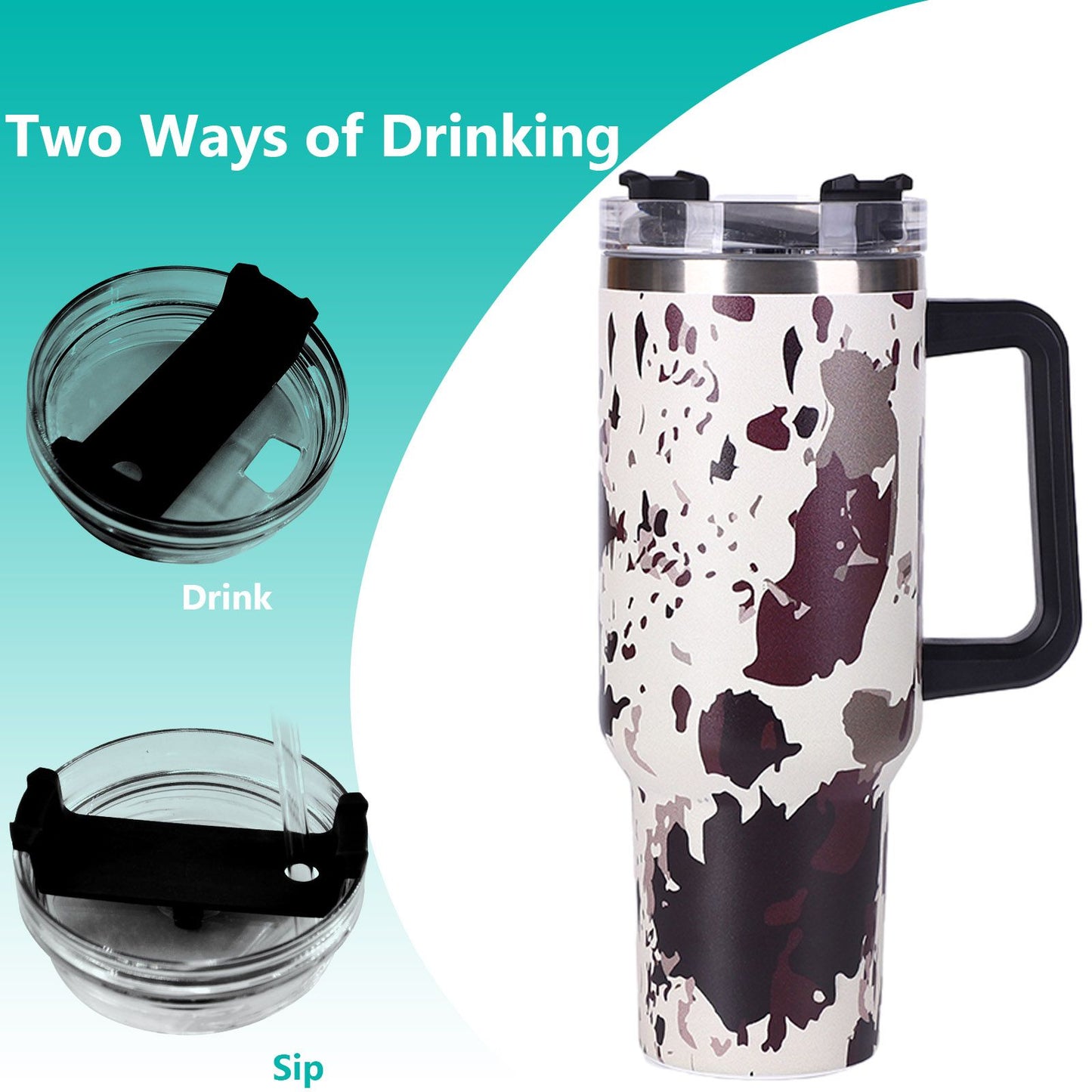 40oz 5D cowprint Insulated Tumbler With Handle And Straw Lid Portable Large Capacity water bottle, Heat preservation,304 Stainless Steel Cup For Outdoor Sports, Travel & Camping Birthday Gift - Premium Water Bottles from Doba - Just $39.48! Shop now at Handbags Specialist Headquarter